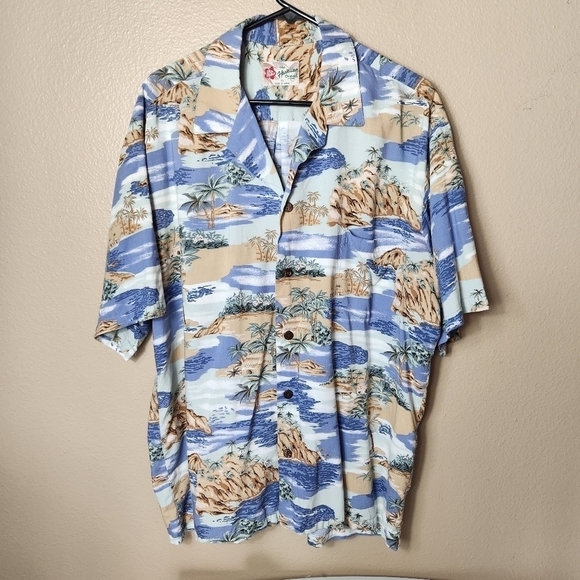 Hilo Hattie Mens Palm Tree Coastal Hawaiian Buttonfront Shirt-Size XL - Picture 1 of 5